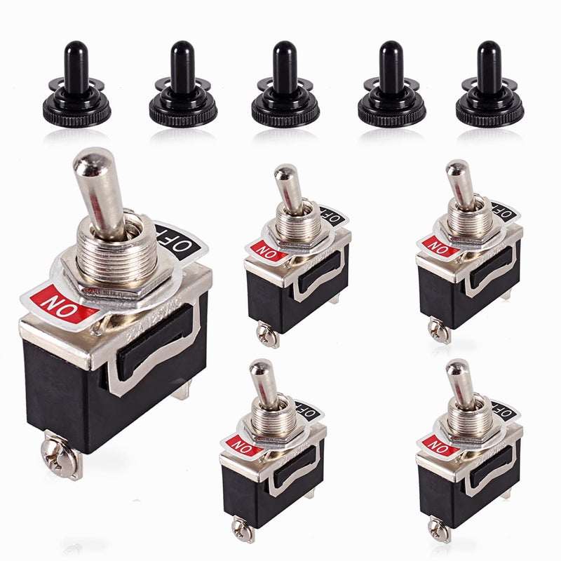 DMWD 5pcs Heavy Duty Rocker Toggle Switch 30A 12VDC / 20A 120VAC SPST 2Pin ON/Off Electric Pull Push Latching Switch Bakelite Housing with Waterproof Boot Cap for Car Boat Marine (Black) - Image 1